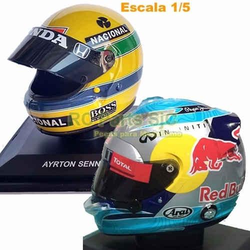 Miniatura Capacete F1 Senna + Sebastian Vettel Escala 1/5