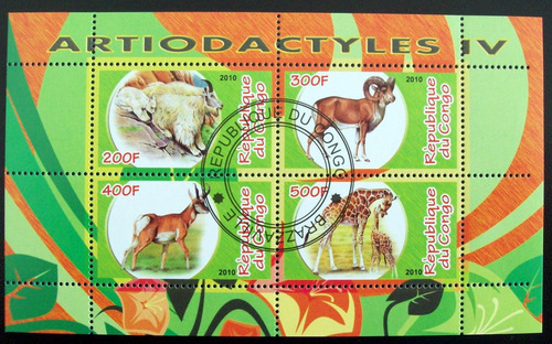 Congo Fauna Bloque 4 Sellos Artiodactyles 4 2010 Usado L6640