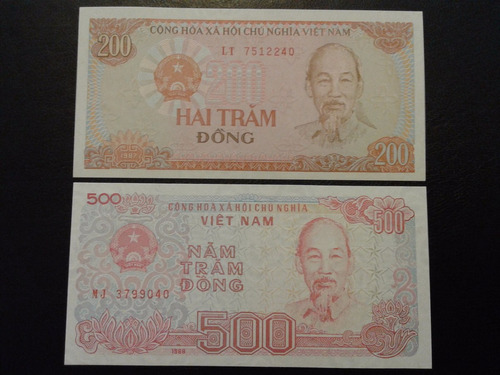 2 Billetes Vietnam  200 Dong 1987 - 500 Dong 1988. Nuevos.