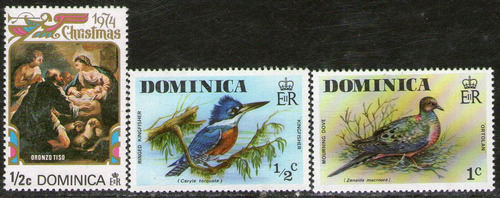 Dominica 3 Sellos Mint Navidad = Aves Y Pájaros Años 1974-76