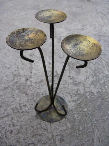 Mundo Vintage: Antigua Porta Vela 3 Velas Metal Bhx