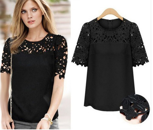 Blusa T-shirt Com Detalhes Renda Na Manga Linda Importada