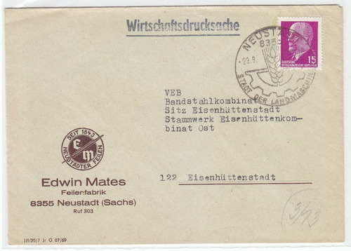Alemania Democratica 1969 Sobre Comercial De Neustad Al5