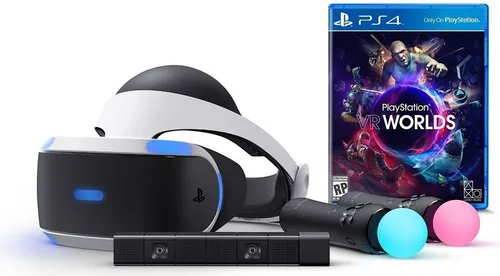 Gafas de realidad virtual - Sony PlayStation VR, Cámara V2 + PS4 VR Worlds  (Descarga), Para PS4