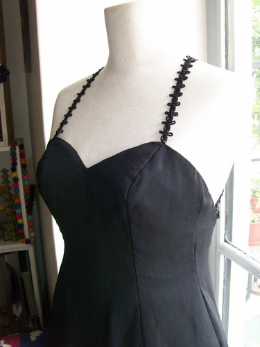 Vestido De Fiesta Largo De Creppe Negro Talle M - Impecable