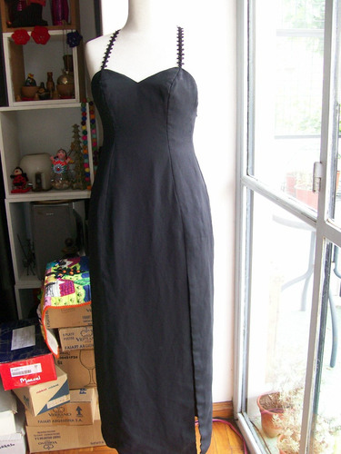 Vestido De Fiesta Largo De Creppe Negro Talle M - Impecable