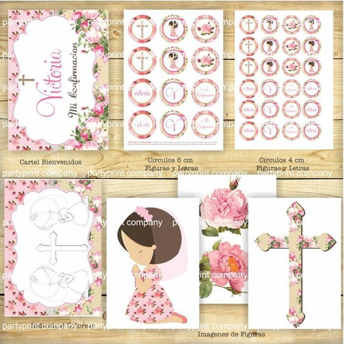 Kit Imprimible Confirmacion / Comunion Shabby Chic