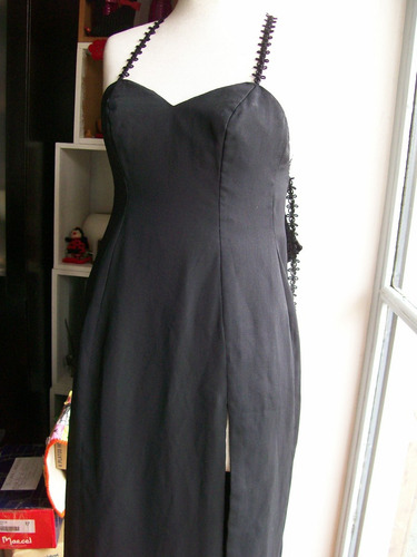 Vestido De Fiesta Largo De Creppe Negro Talle M - Impecable