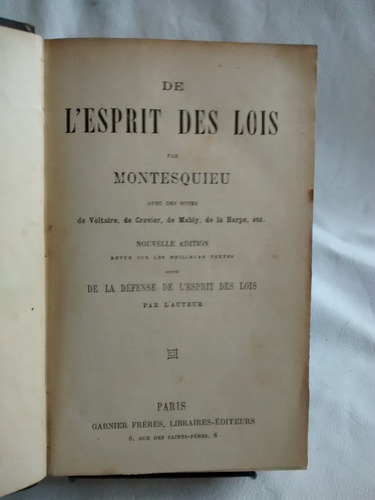 L´ Esprit Des Lois Montesquieu Garnier Freres T/dura Frances