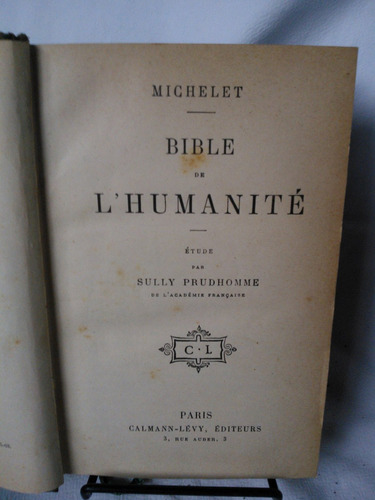 Bible De L´humanite Michelet Calmann Levy. T. Dura Frances