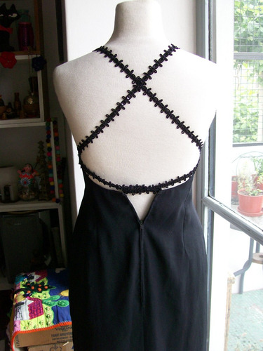 Vestido De Fiesta Largo De Creppe Negro Talle M - Impecable
