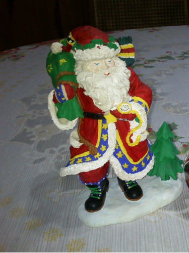 Figura De Santa Claus Con Saco De Juguetes Y Reloj De Oro