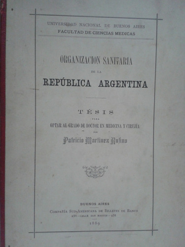 Organizacion Sanitaria Argentina  Martinez Rufino Tesis 1889