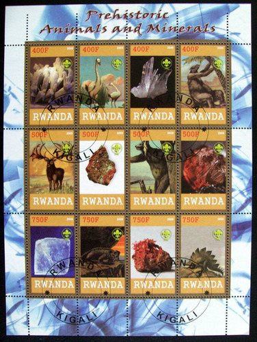 Rwanda Fauna Minerales, Bloque 12 Sellos 2009 Usado L6703