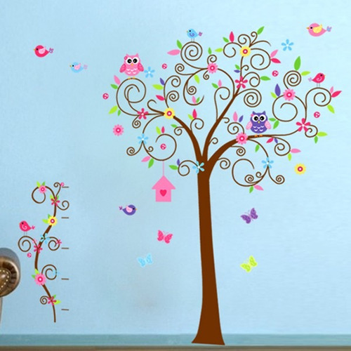 Vinilos Adhesivos Decorativos Arbol Colorido Buhos Jm7250ab