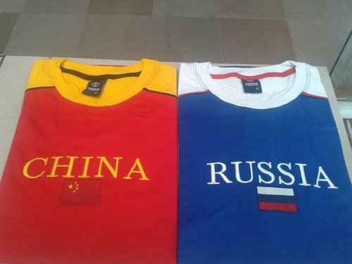 Camisetas Da China, Rússia Bordadas