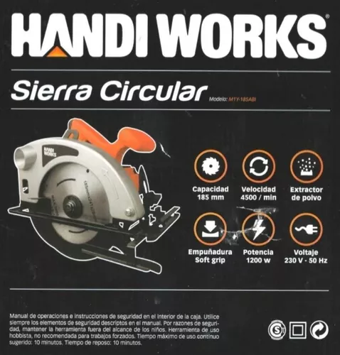 Sierra Circular Handi Works 1200 W Capacidad Disco 185 Mm