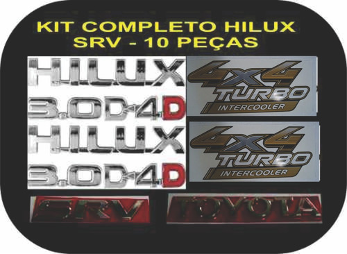 Kit Completo Emblemas Hilux Srv (com Adesivo 4x4 Exclusivo)