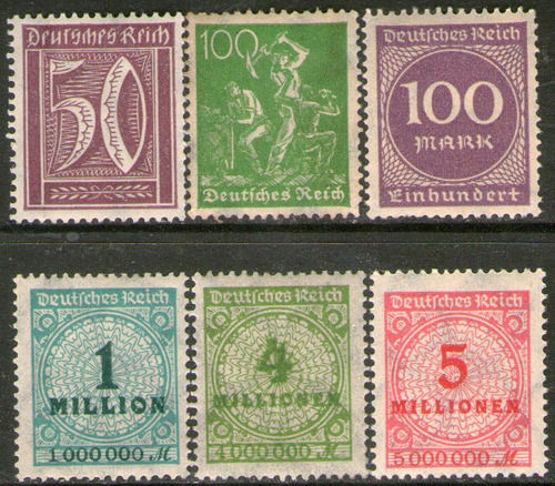 Alemania Reich 6 Sellos Mint Cifras = Mineros Años 1921-23