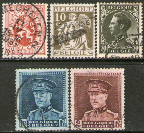 Bélgica 5 Sellos Usados Albert 1° = Leopold 3° Años 1929-34 