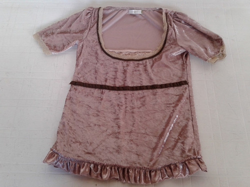 Remera Manga Corta De Plush Rosa Viejo Y Marron Talle S