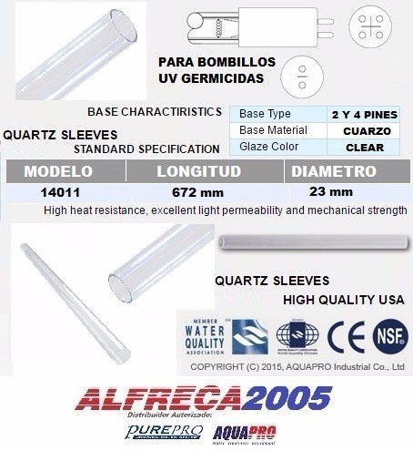 Funda O Manga De Cuarzo De 672 Mm Para Bombillos Uv Osmosis