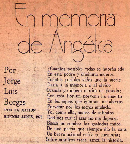 Borges * Primera Edición Del Poema * En Memoria De Angela*