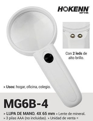 Imagen 3 de 5 de Lupa Hokenn De Mano Mg 6b-4 4x 65 Mm Con Luz De Led
