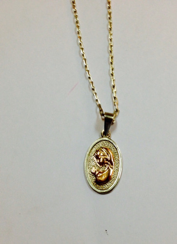 Imagen 1 de 2 de Conjunto Cadena De Plata Fina Medalla Virgen Niña Plata Oro