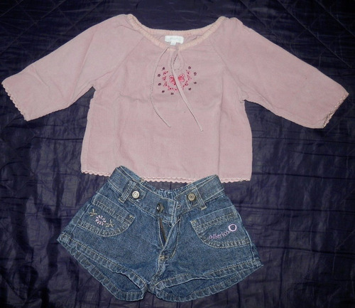 Remera Panilla Y Short Jean-beba 12-18 Meses