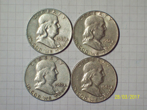 Estados Unidos 1/2 Dólar Plata 1959-61-62-63 Lote 4 Piezas 5