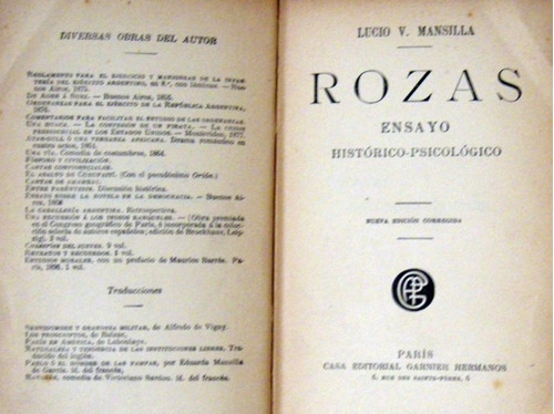 Lucio V Mansilla Rozas Ensayo Histórico Psicológico 1913