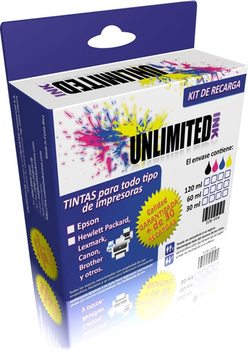 Tinta Unlimited Ink Compatible Epson, Canon, Hp, 60ml Negro