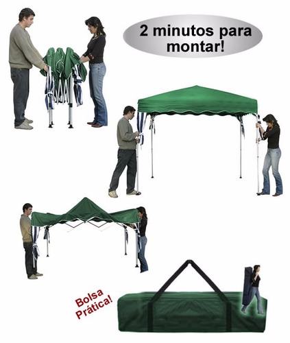 Tenda Gazebo Articulável Dobrável Alumínio 3x3 Verde Belfix