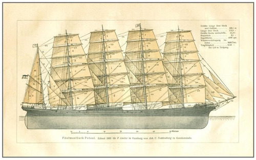 Lienzo Canvas Barco Clipper Vela Alemán Potosí 1895 50x70