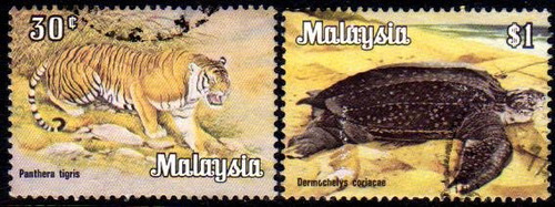 Malasia Serie X 2 Sellos Usados Tigre = Tortuga Año 1978