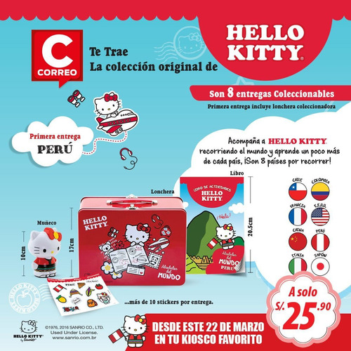 Hello Kitty Lonchera De Lata + 8 Muñecos Colección