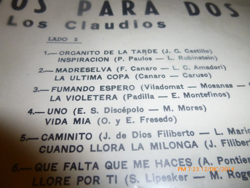 Vinilo Lp De Tangos Para Dos -- Los Claudios (u487