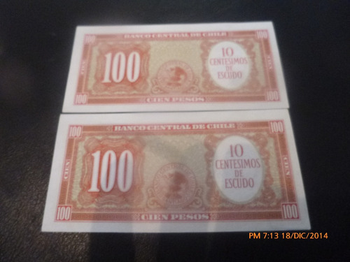 2 Billetes Chile 100 Pesos Corr Remarcados Mol Iba (c-5-9