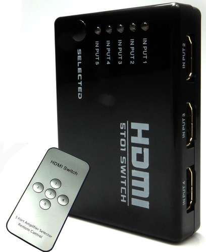 Hub Switch Hdmi 5x1 Portas + Cabo De Alimentação + Controle