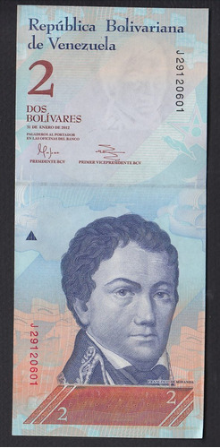 Billete Venezuela 2 Bolivares 31 Ene. 2012 Unc Nuevo (c85)