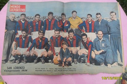 Antigua Lámina Central Mundo Deportivo Sal Lorenzo 1956