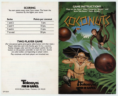 Instructivo De Juego Atari Coconuts 80s