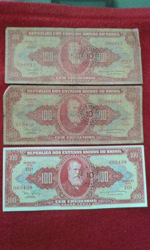 Cédulas De 100 Cruzeiros D. Pedro Ll ( Lote Com 3 )