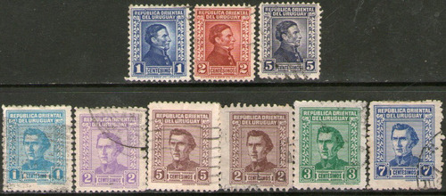 Uruguay 9 Sellos Usados General José Artigas Años 1939-47