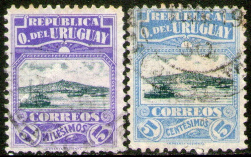 Imagen 1 de 1 de Uruguay Serie X 2 Sellos Barcos En Puerto Montevideo 1919-20