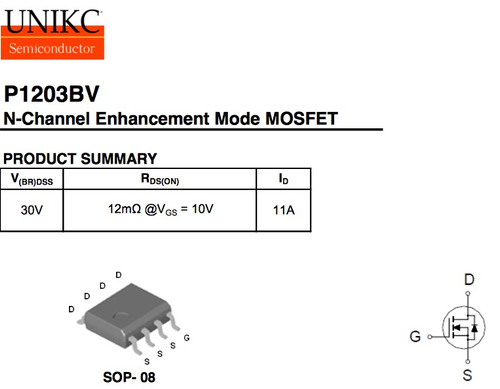 P1203bv/notebook/fet/n/30v/11a/8pinos/smd/original Unick