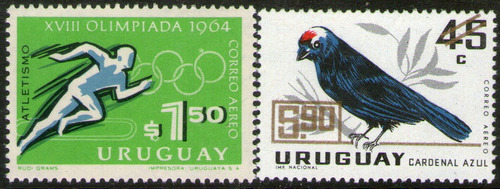 Uruguay 2 Sellos Aéreos Mint Deportes = Ave Años 1965-67 