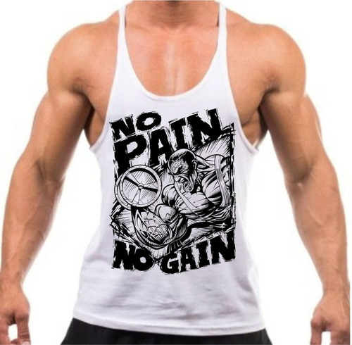 Camiseta Regata No Pain No Gain Cavada Musculação