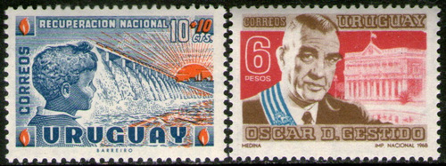Imagen 1 de 1 de Uruguay 2 Sellos Mint Dique = Niño = Presidente Años 1959-68
